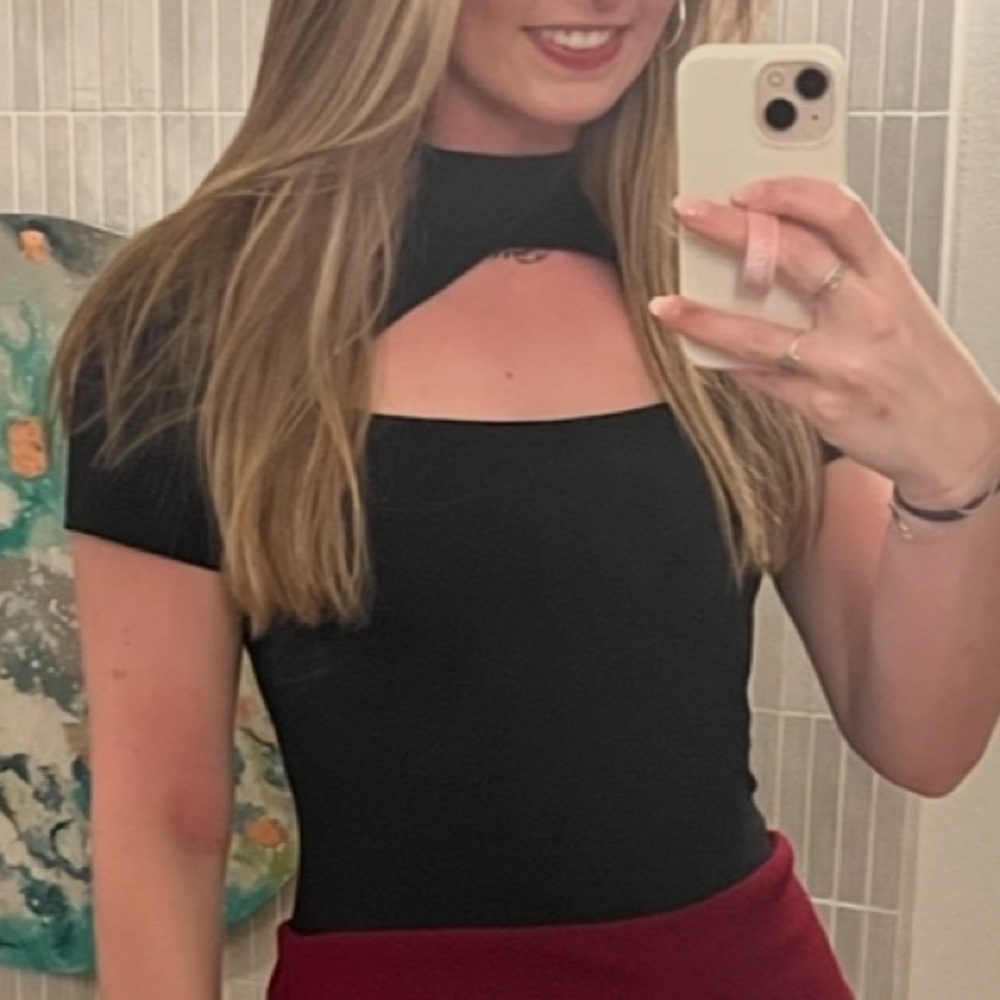 Abercrombie & Fitch black keyhole high neck bodysuit